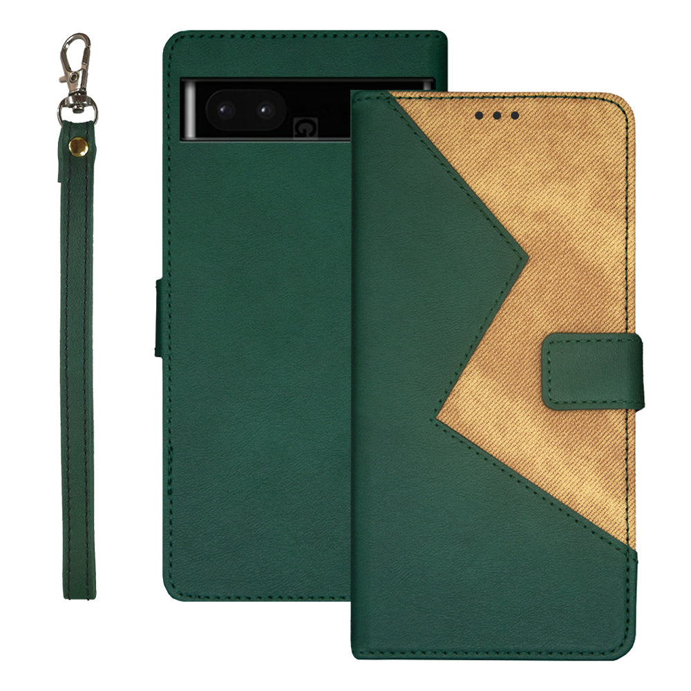IDEWEI Leather Phone Case Stand For Google Pixel 7a Color Splicing Shockproof Phone Cover with Card Holder IDEWEI Leather Phone Case Stand For Google Pixel 7a Color Splicing Shockproof Phone Cover with Card Holder